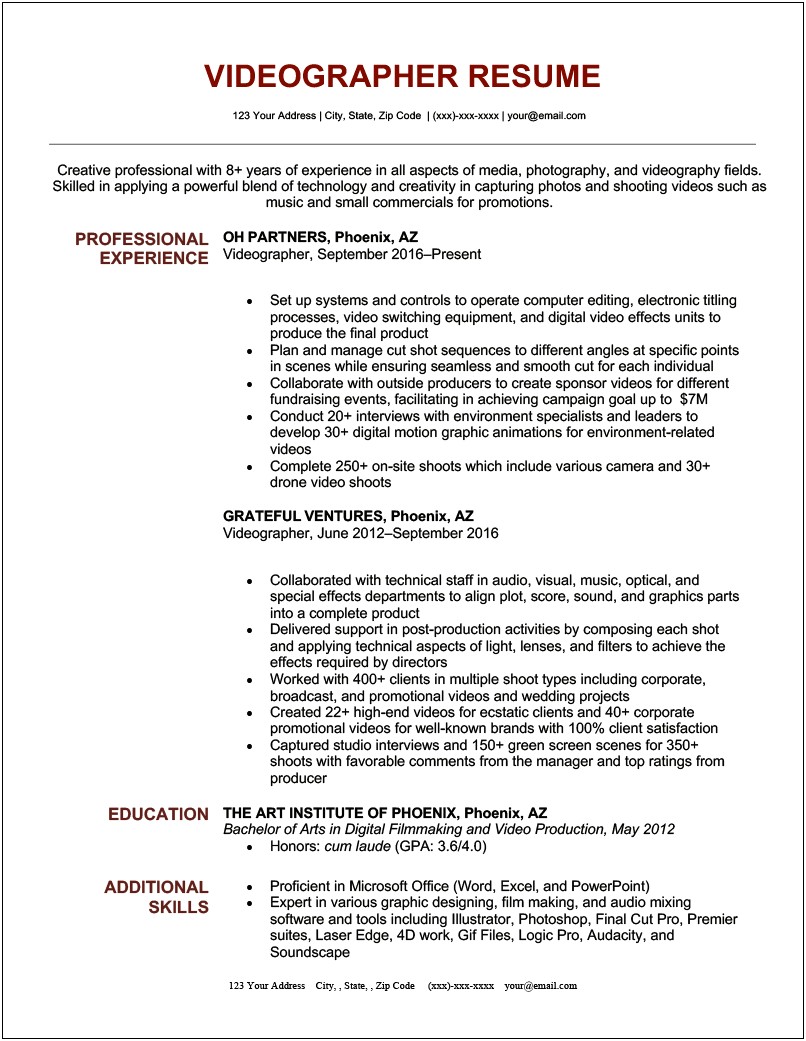 Sample Of A Photography Resume With Little Experience