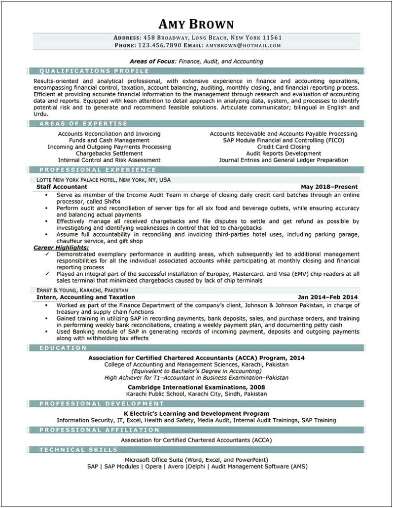 Sample Of A Professional Accountant Resume
