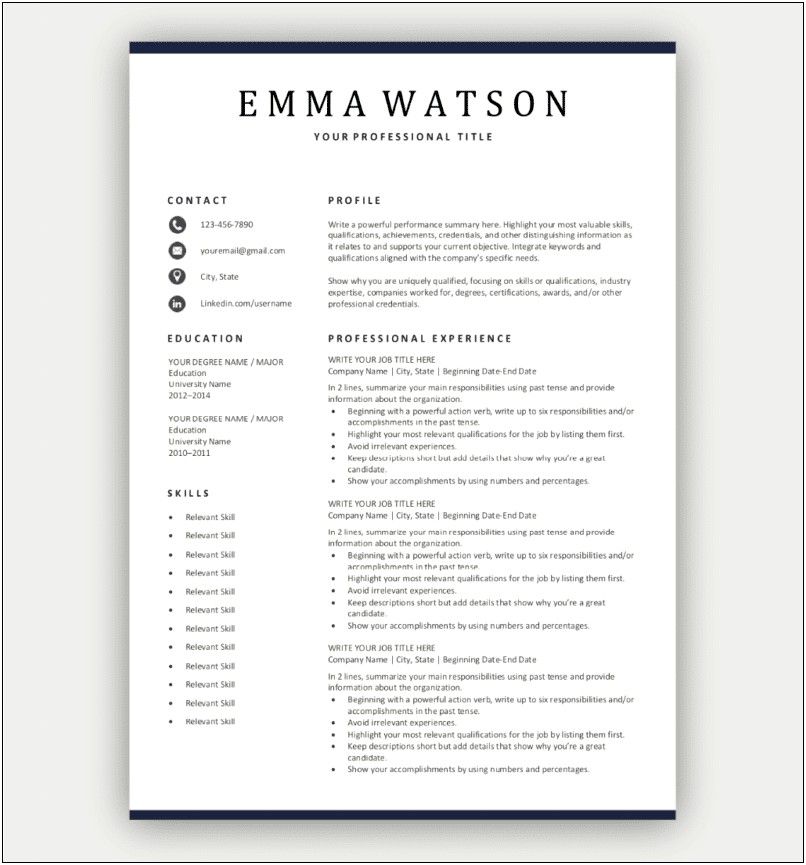 Sample Of A Professional Resume For Free