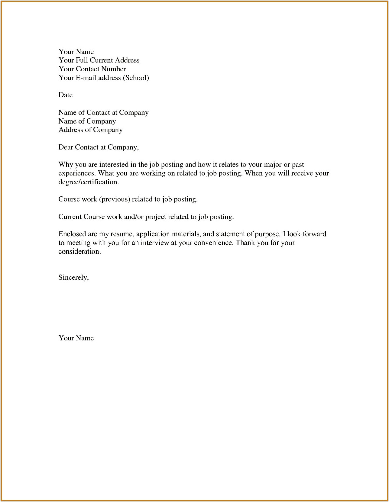 Sample Of A Simple Cover Letter For Resume