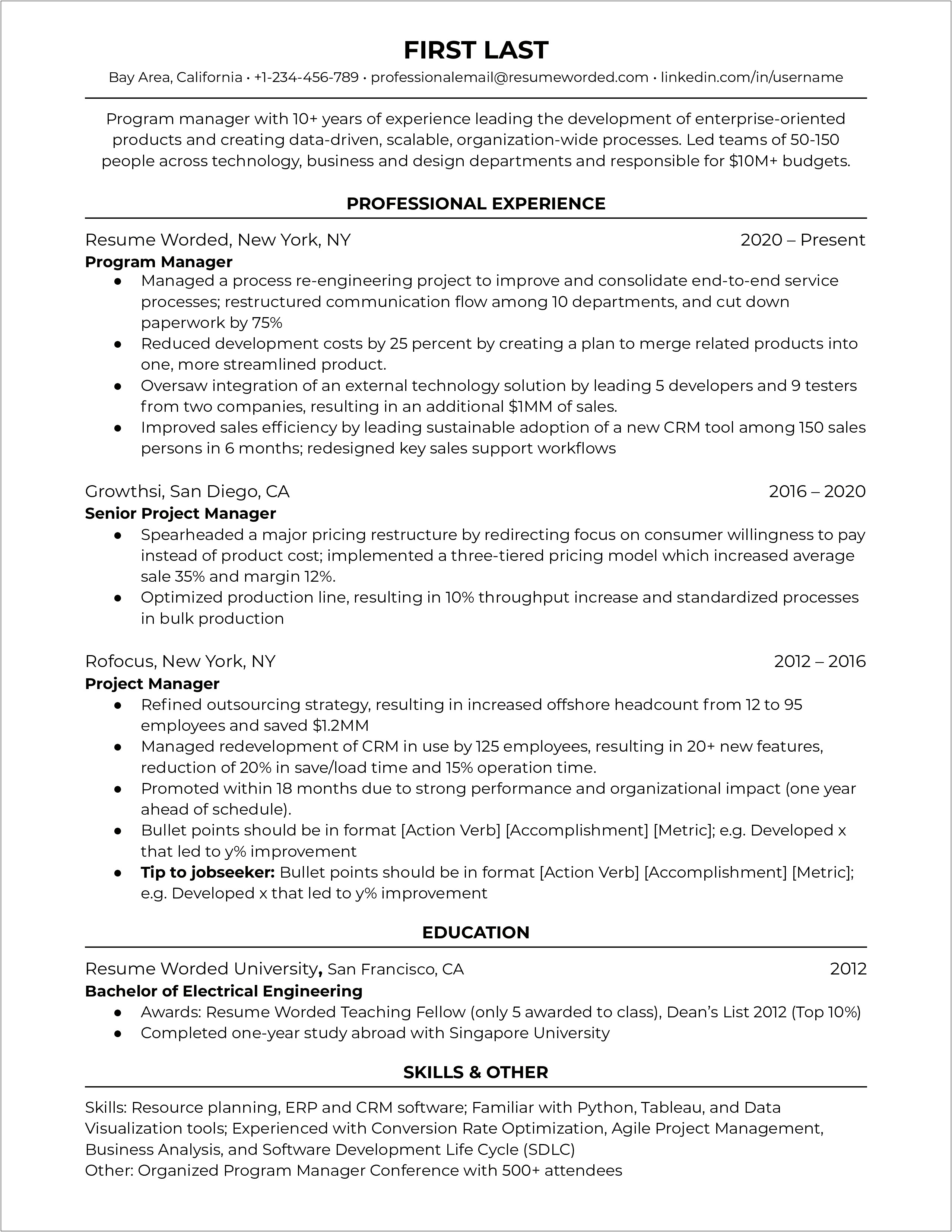 Sample Of Accomplishment Focused Resume