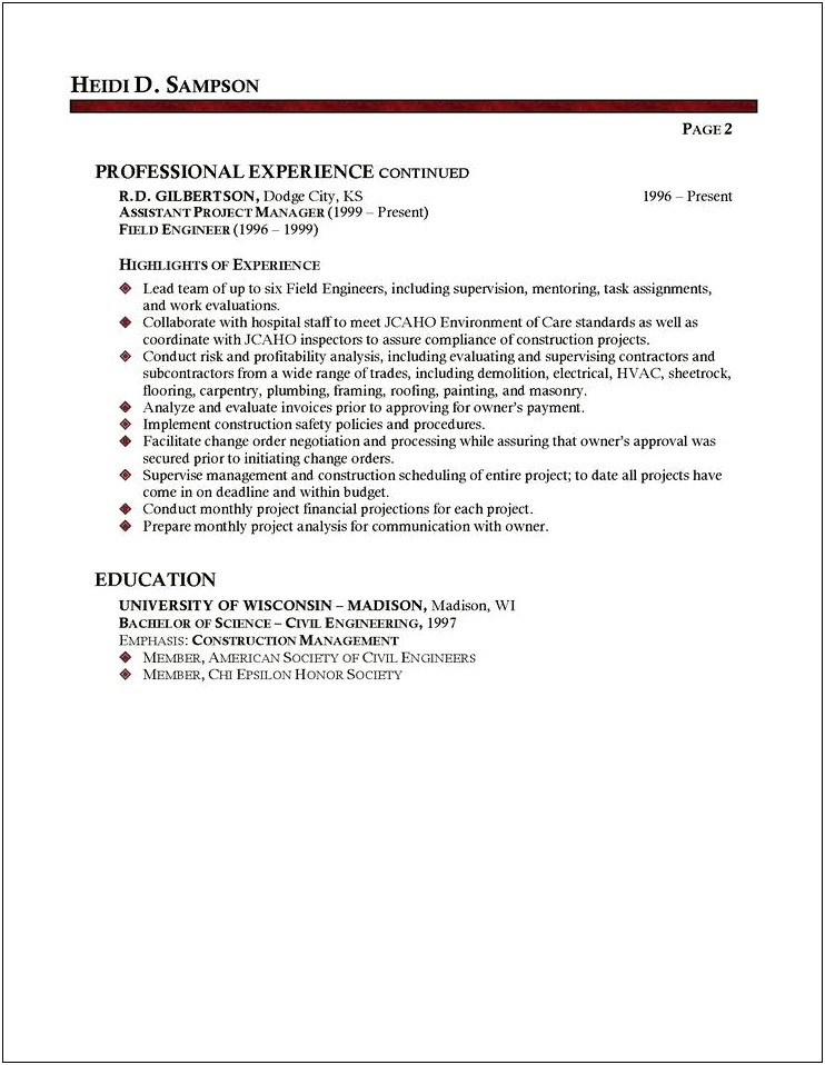 Sample Of Addendum To Resume Engineering