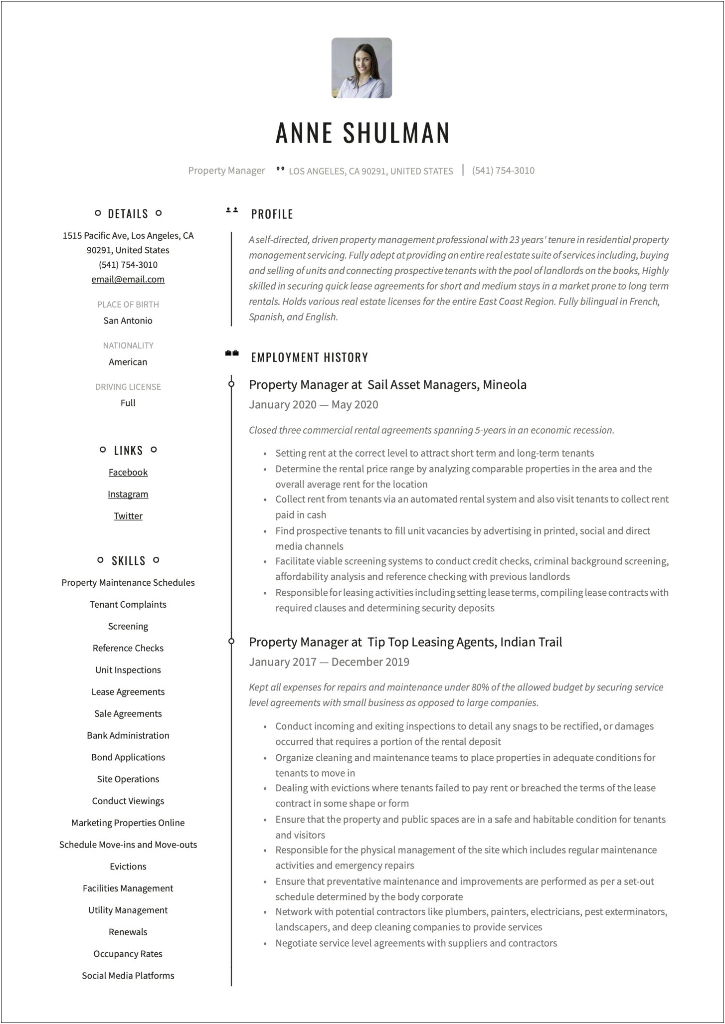 Sample Of An Apartment Property Manager Resume