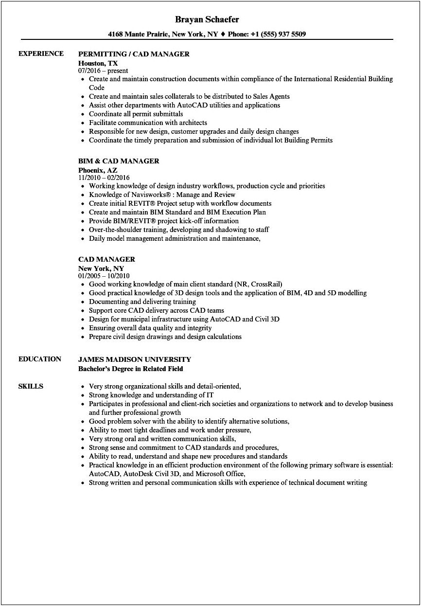 Sample Of Cad Specialist Resume