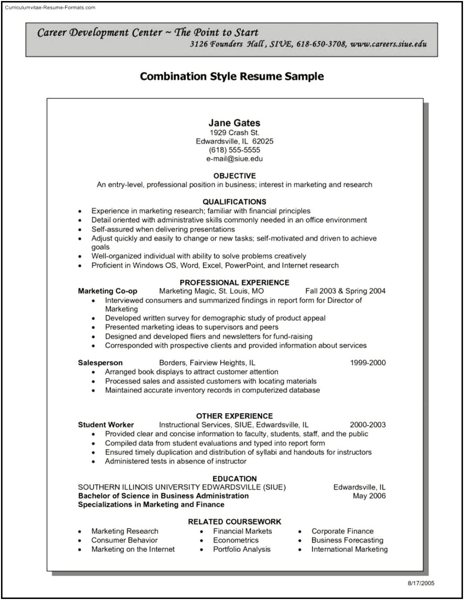 Sample Of Combination Resume Pdf