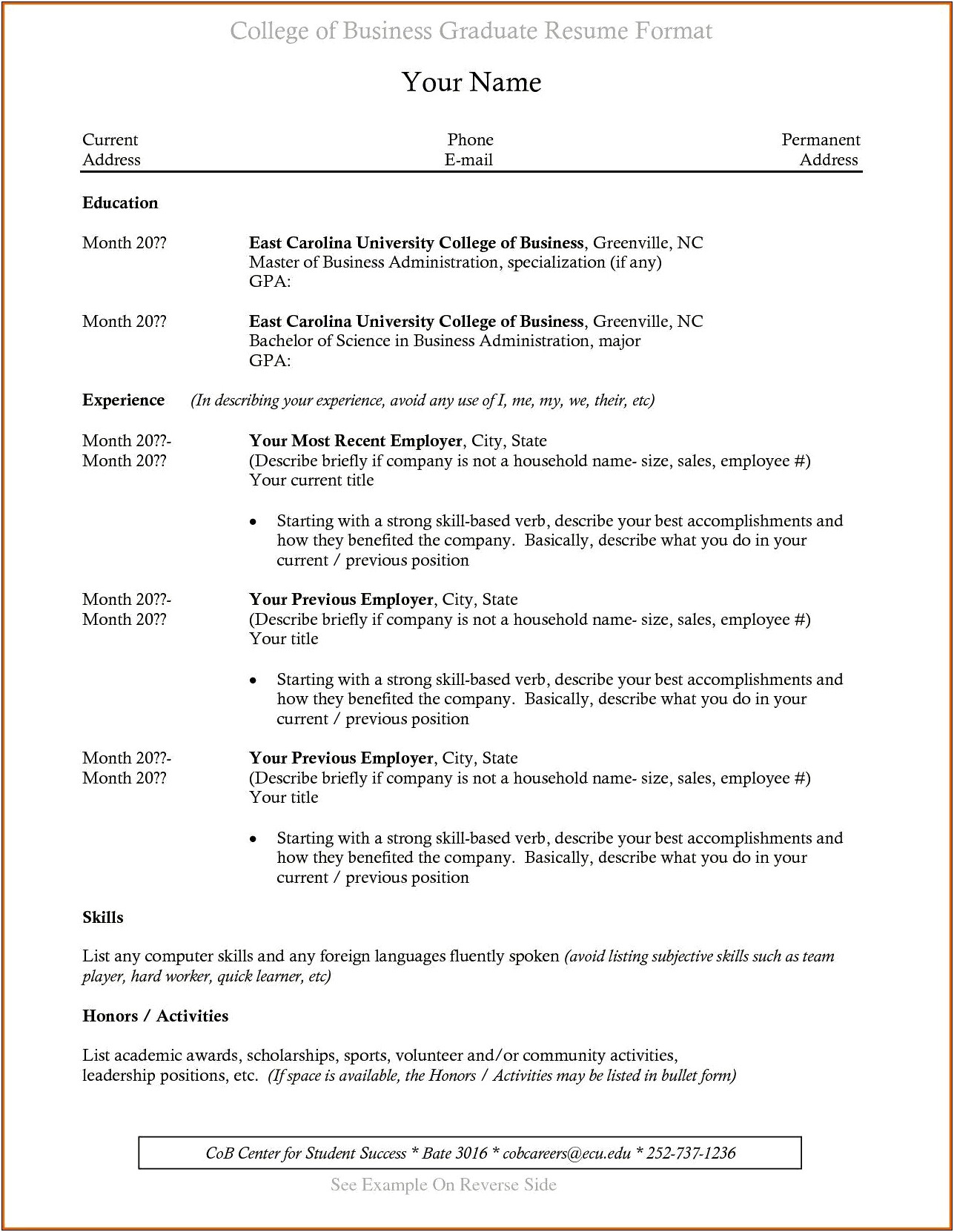 Sample Of Education Section On Post Graduate Resume