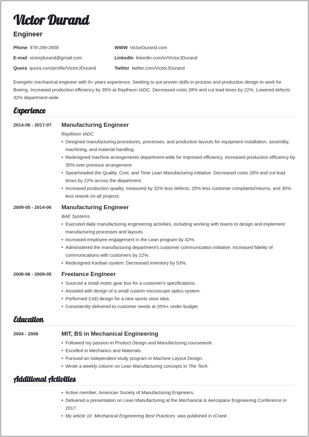 Sample Of Entry Level Engineering Resume