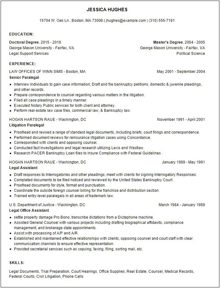 Sample Of Entry Level Paralegal Resume