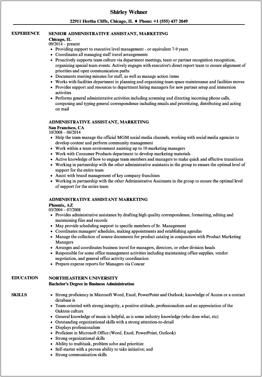 Sample Of Excellent Administrative Assistant Resume