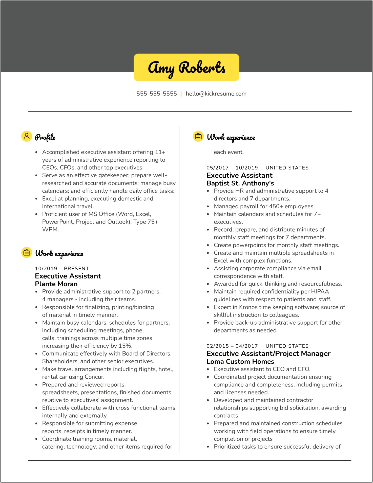 Sample Of Executive Assistant Resumes