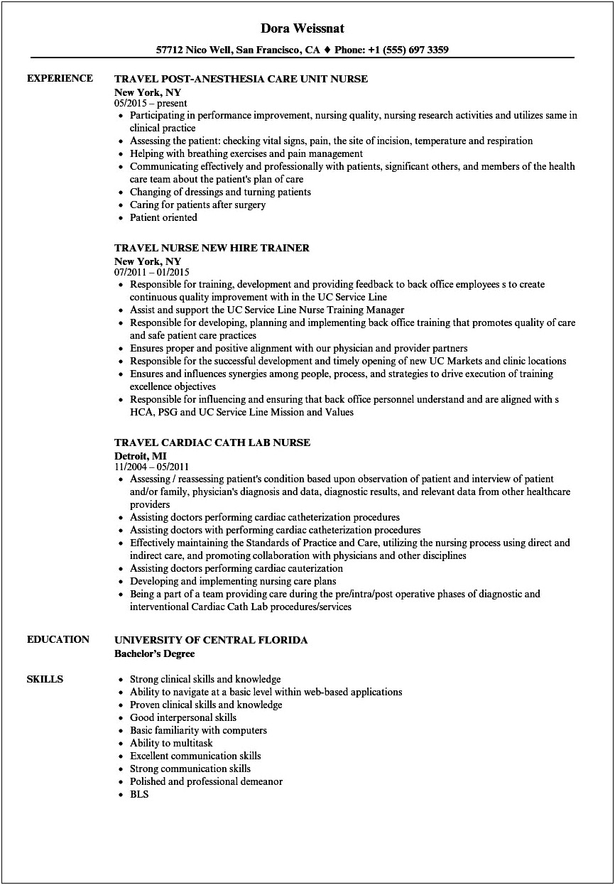 Sample Of Experienced Icu Nurse Resume