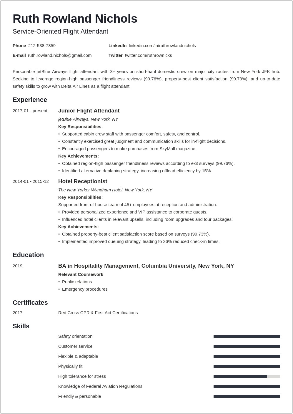 Sample Of Flight Attendant Resume Summary