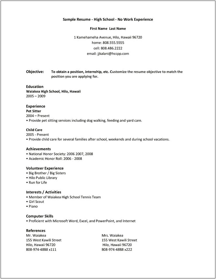 Sample Of Free Resume Templates For Teens