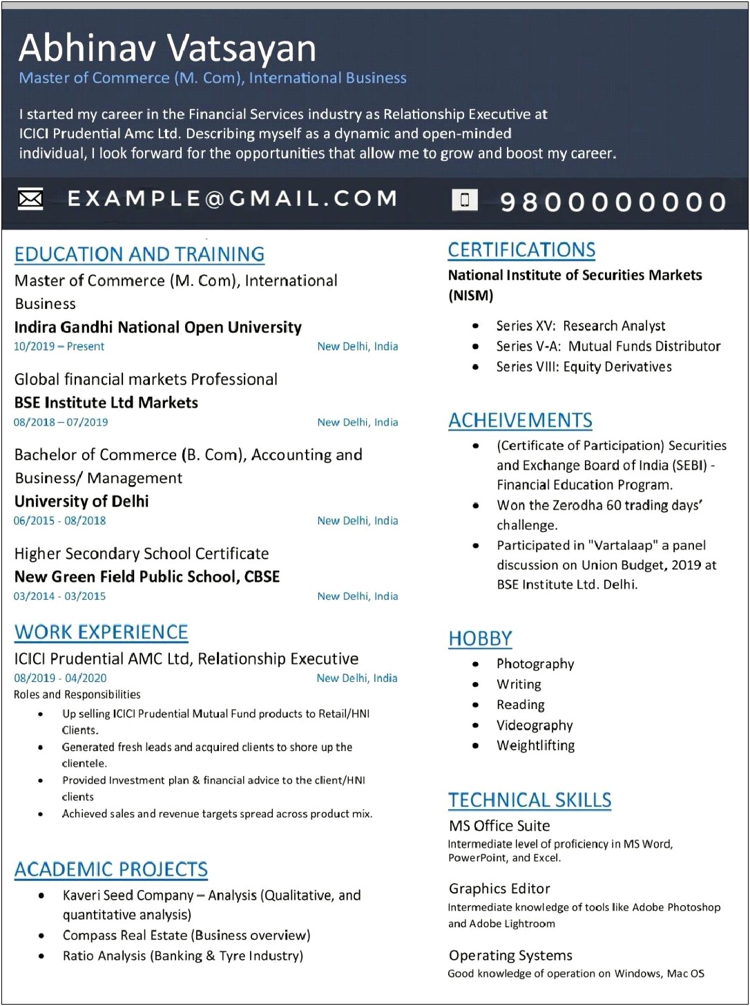 Sample Of Good Resume For Intermediate General Accountant