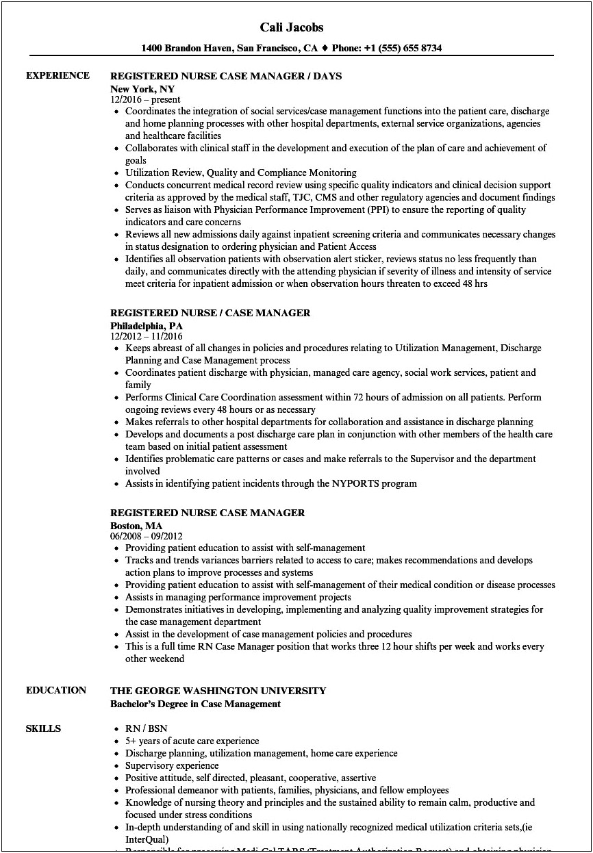 Sample Of Hospice Case Manager Resume