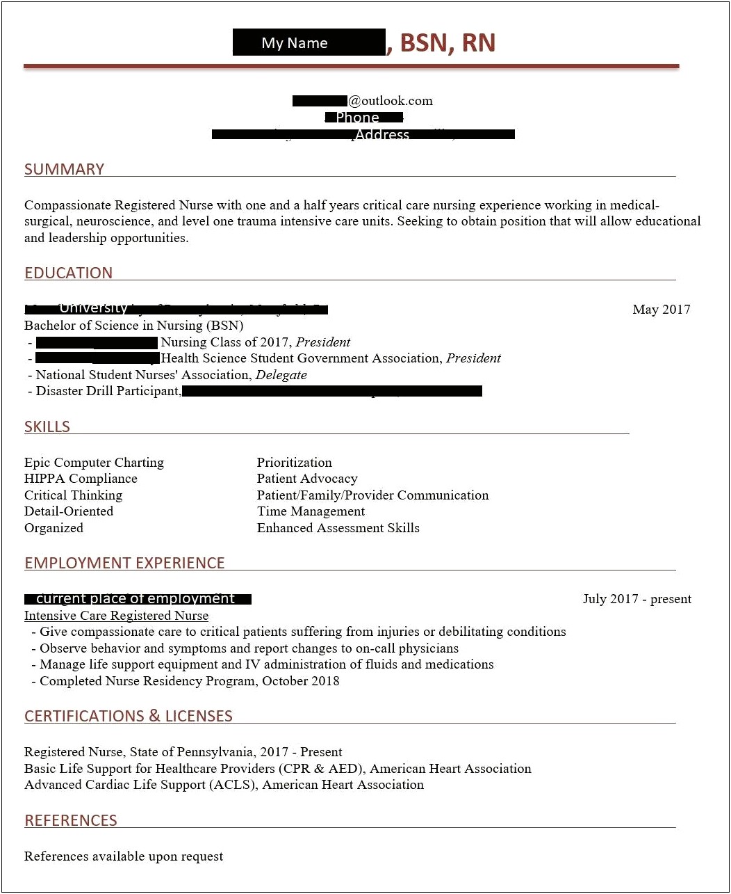 Sample Of Icu Nurse Resume