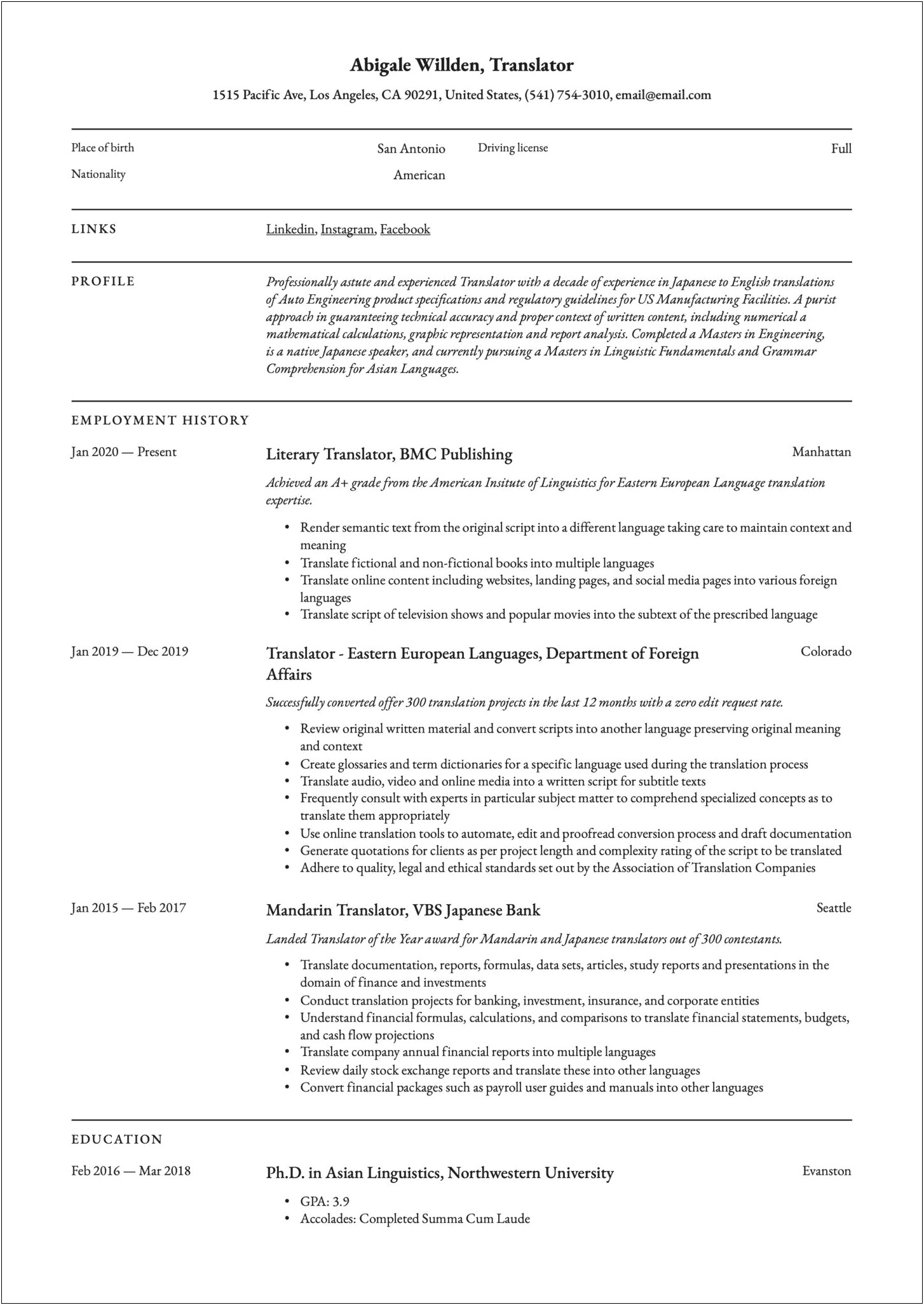 Sample Of Indicating Bilingual On Resume