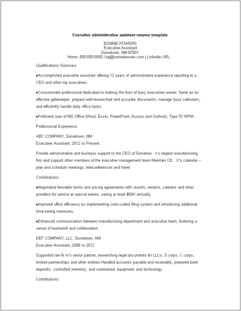 Sample Of Legal Administrative Assistant Resume
