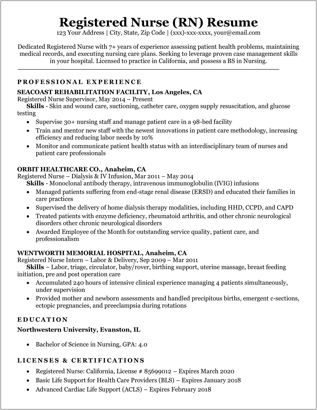 Sample Of Nurse Internship Resume