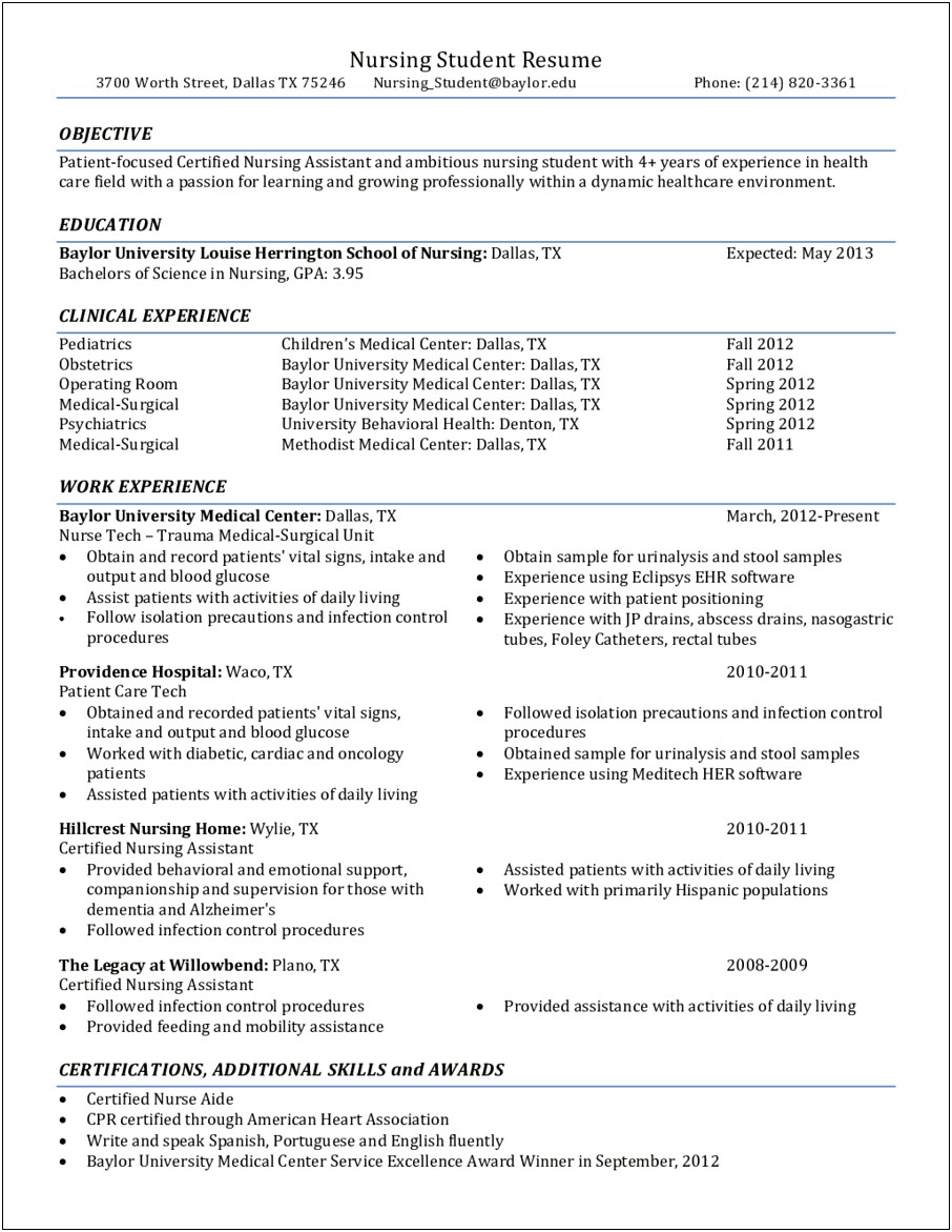 Sample Of Nursing Supervisor Resume