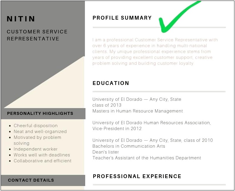 Sample Of Personal Summary In Resume