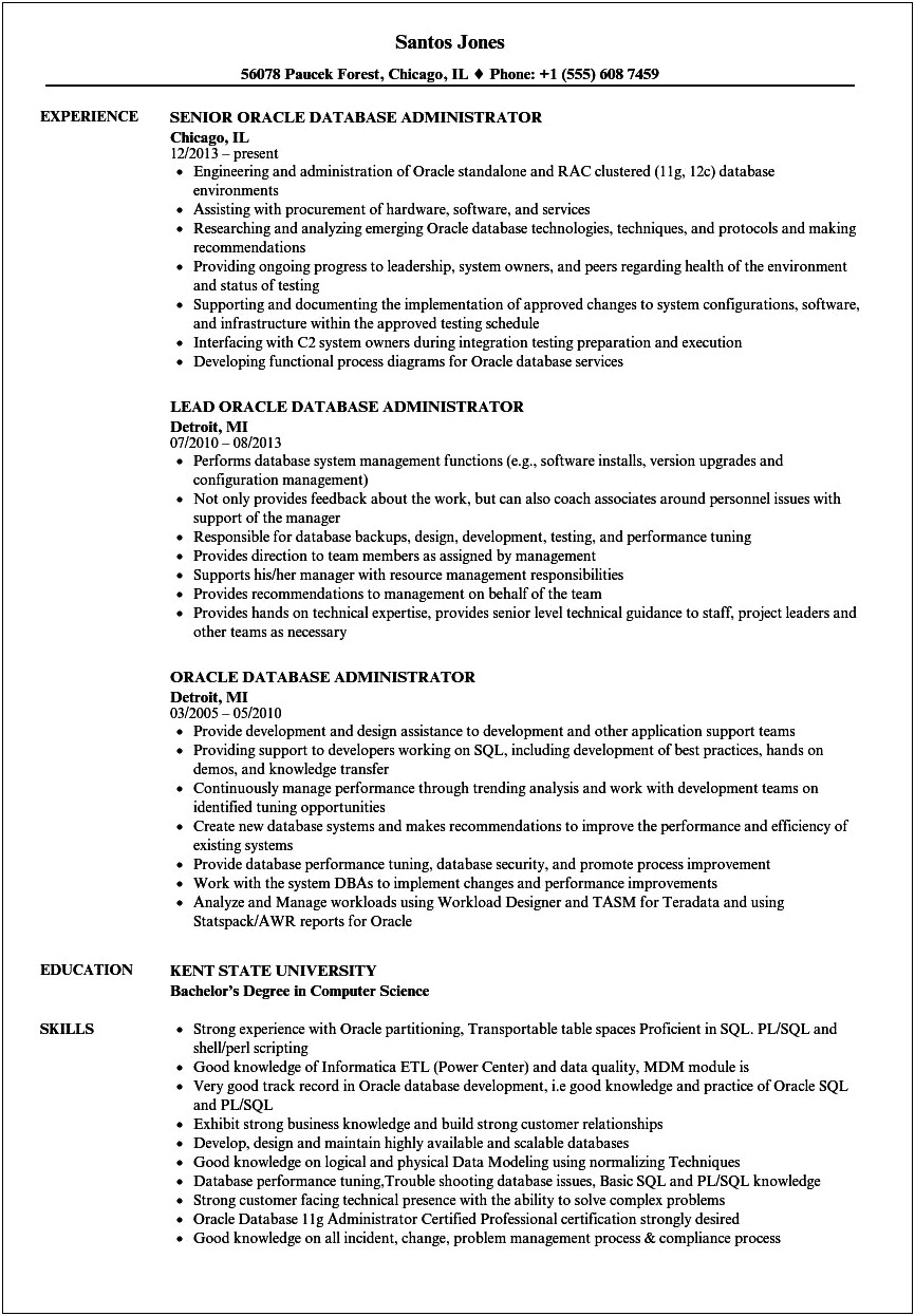 Sample Of Professional Resume For Oracle Dba