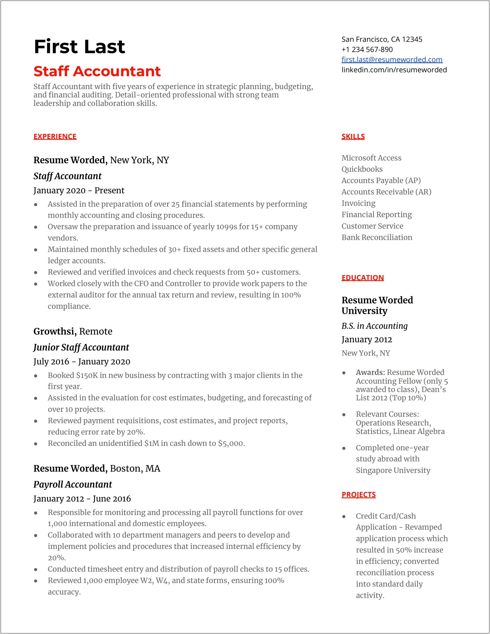 Sample Of Quantifying Accounting Resume