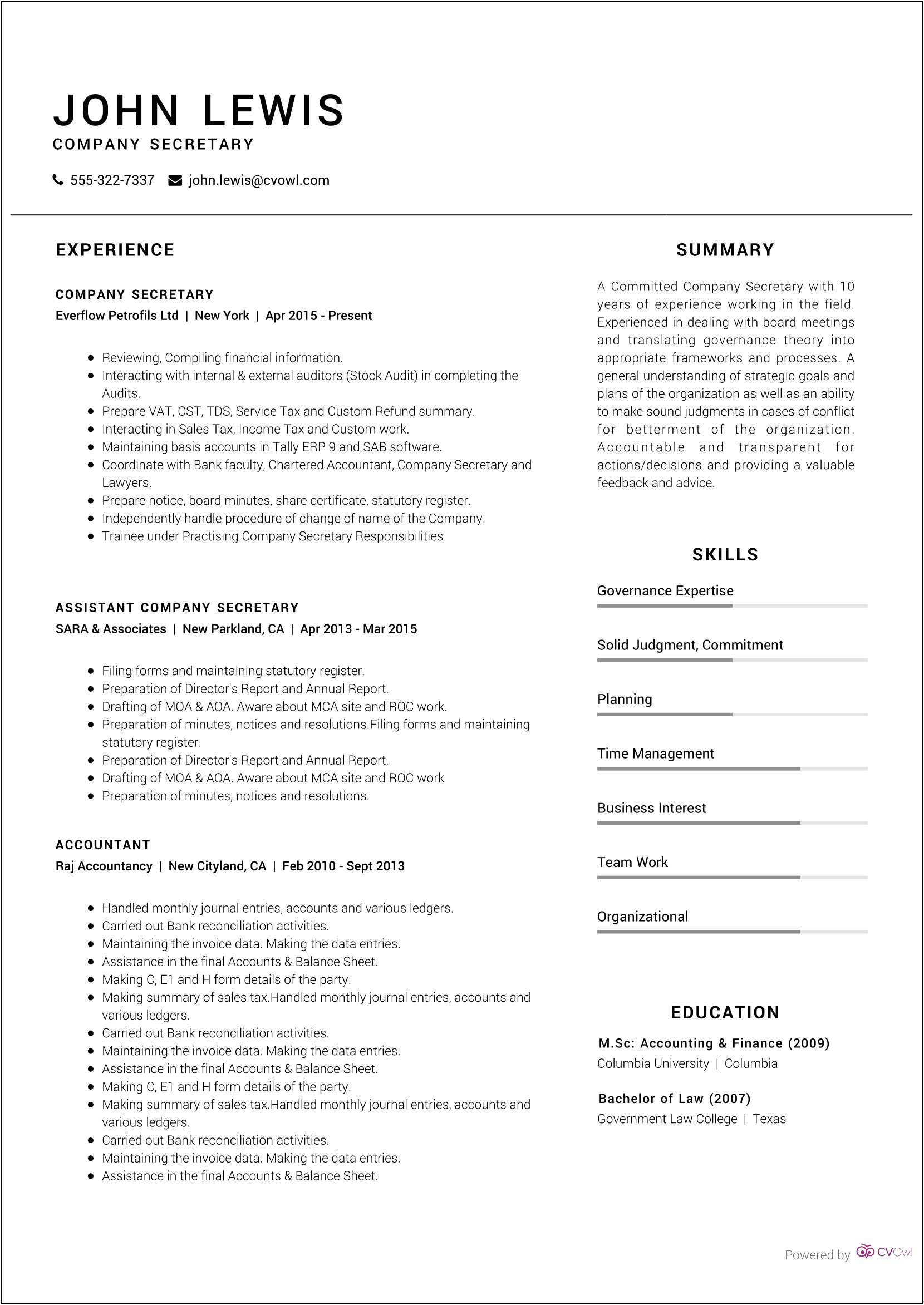 Sample Of Resume As A Secretary