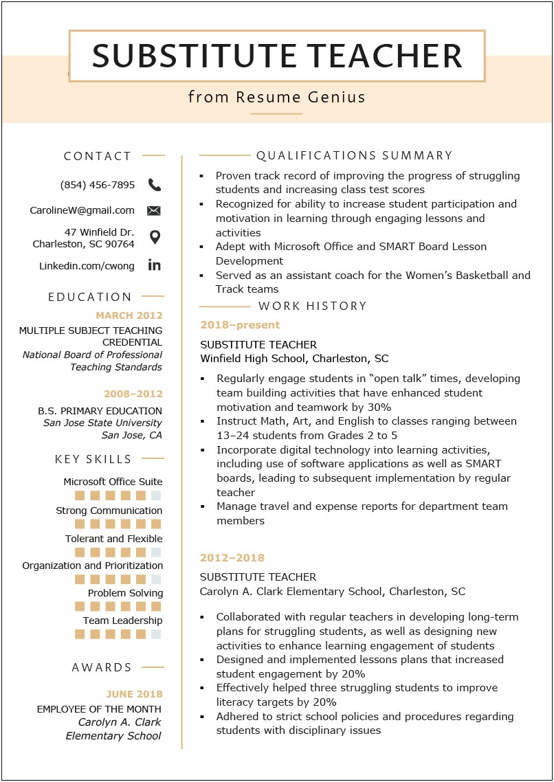 Sample Of Resume Description Of Ec Tracher