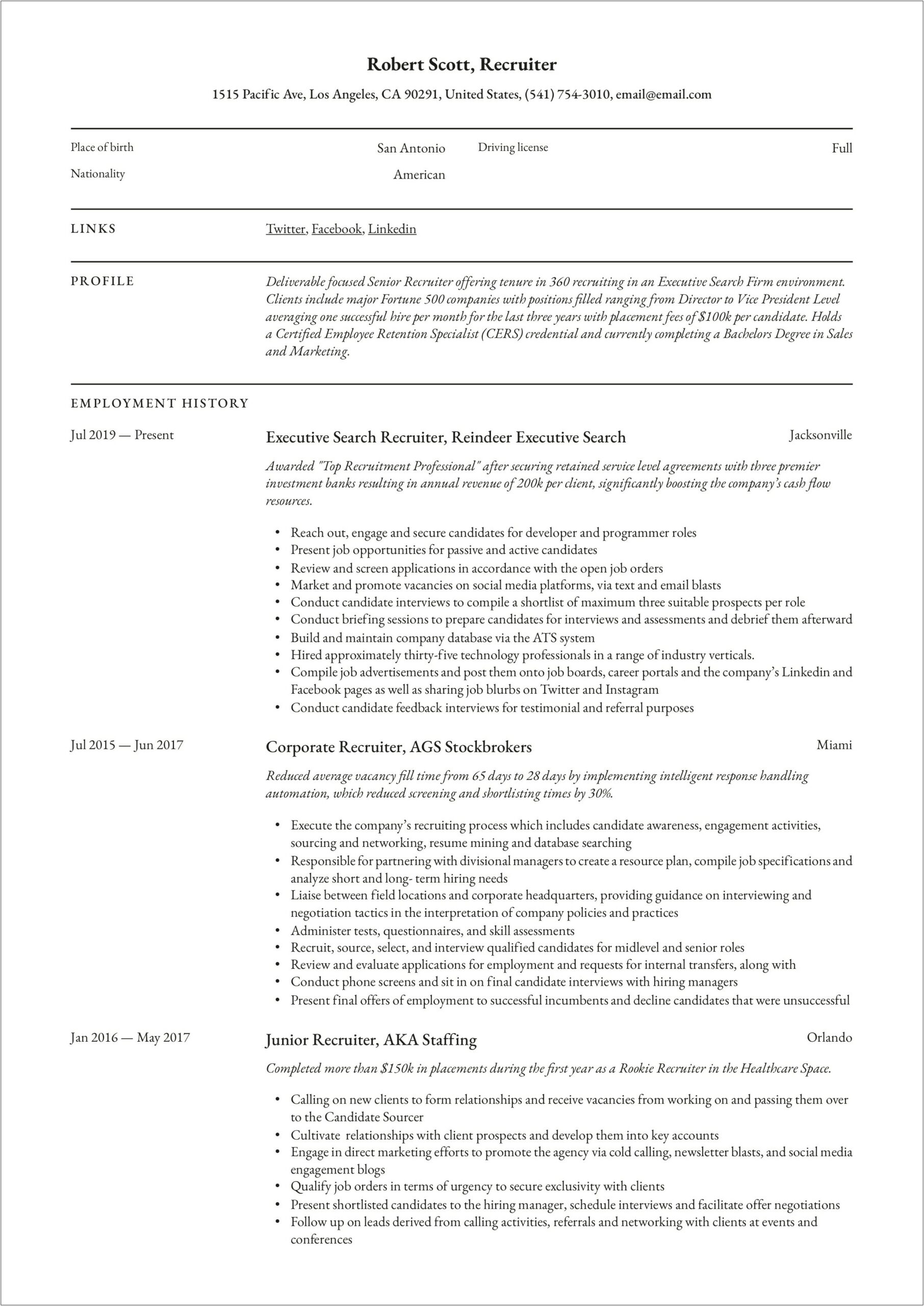 Sample Of Resume For Any Vacant Position