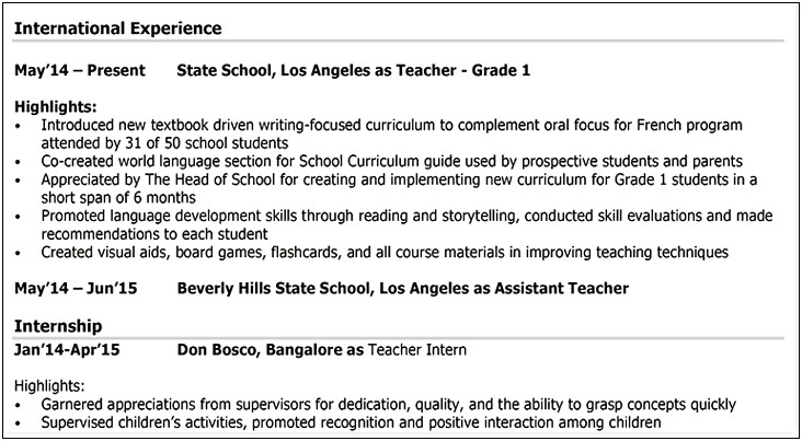 Sample Of Resume For Applying Teaching Job