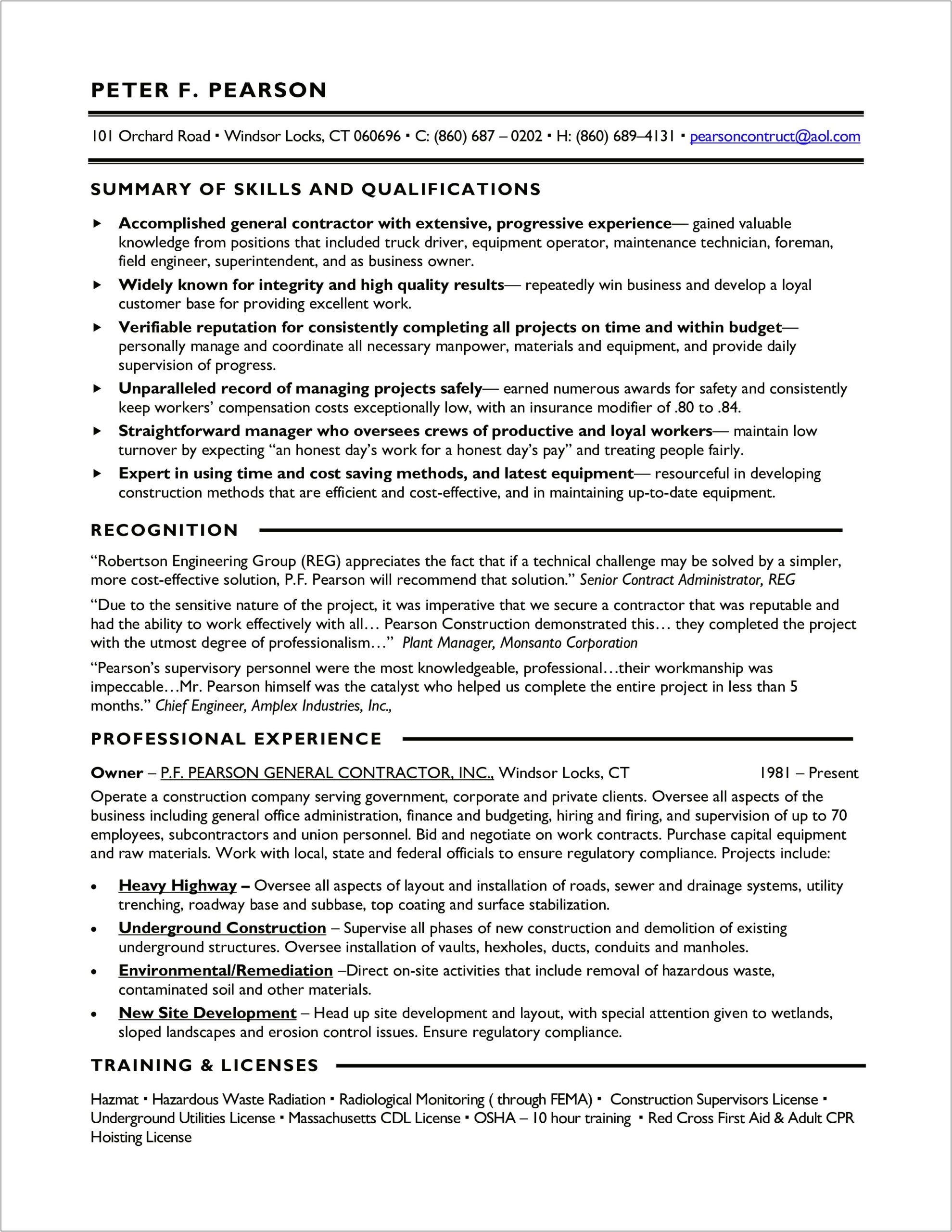 Sample Of Resume For Contract Administrator