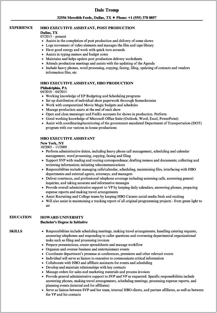 Sample Of Resume For Executive Assistant