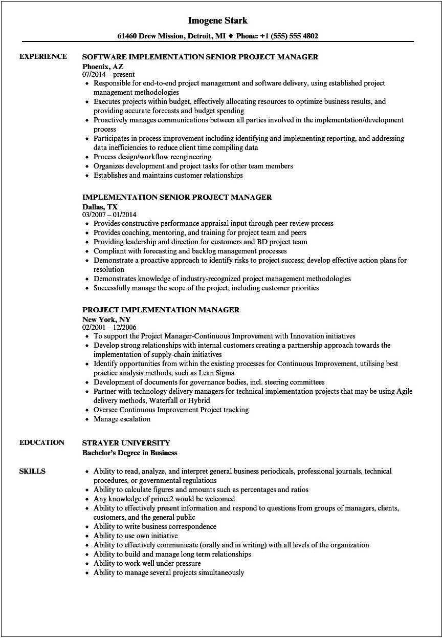Sample Of Resume For Implementation Coordinator