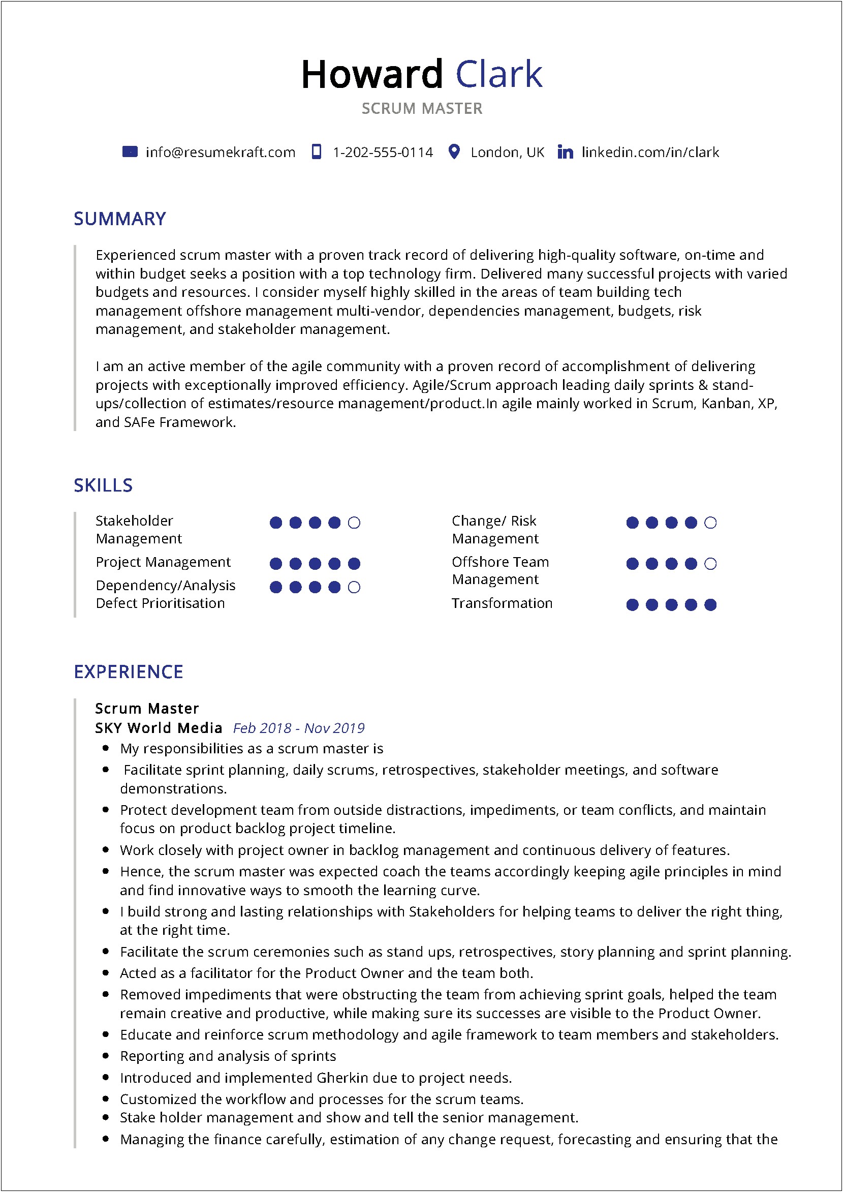 Sample Of Resume For Including Agile Scrum