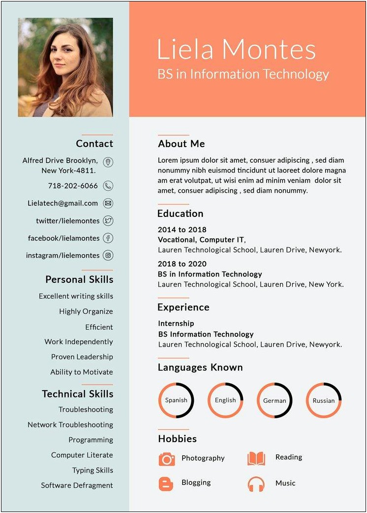 Sample Of Resume For Information Technology Internship