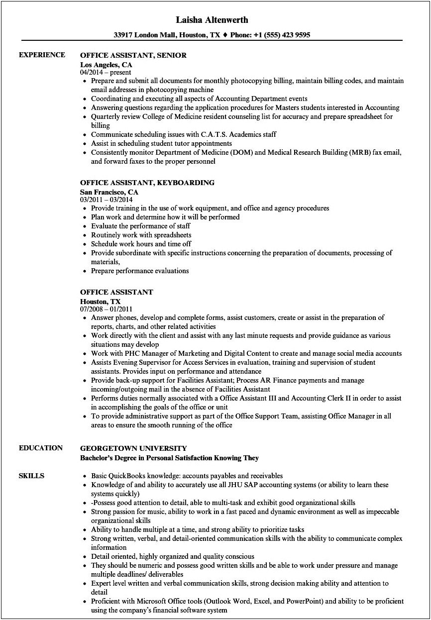 Sample Of Resume For Office Staff Position