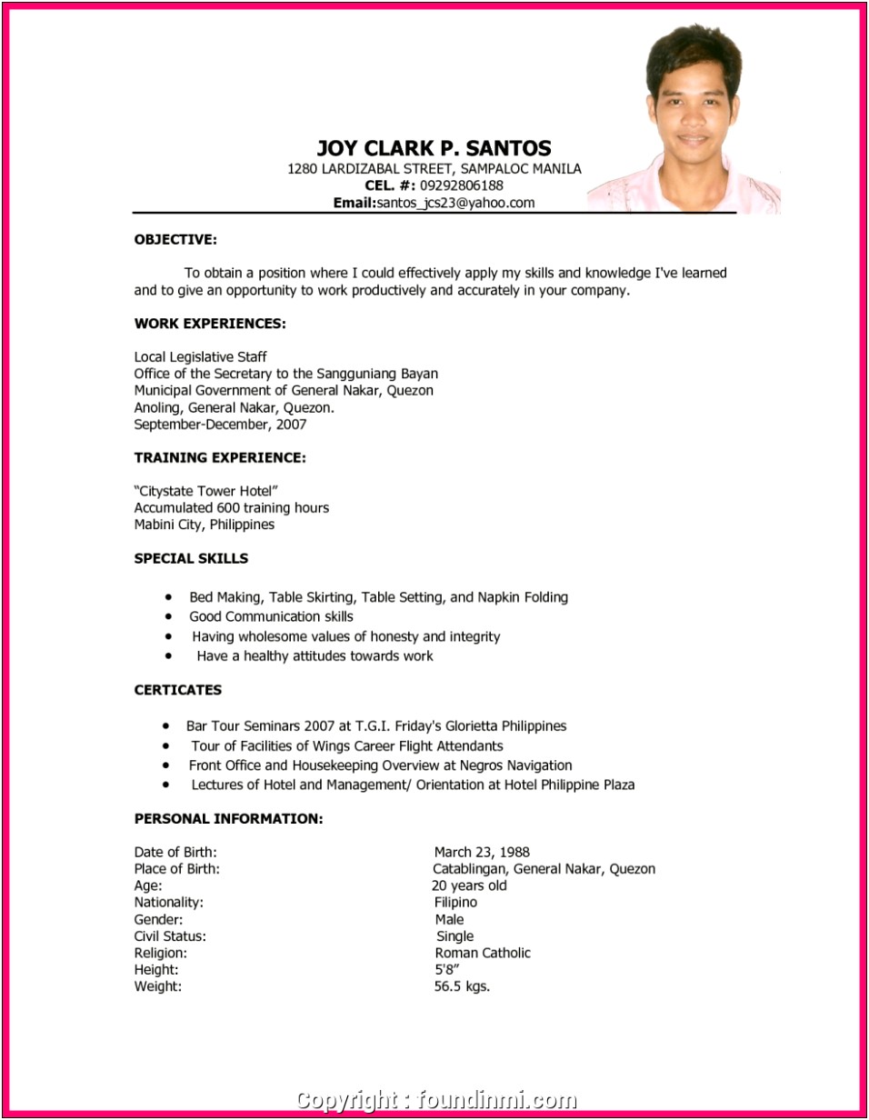 Sample Of Resume For Ojt Office Administration Students