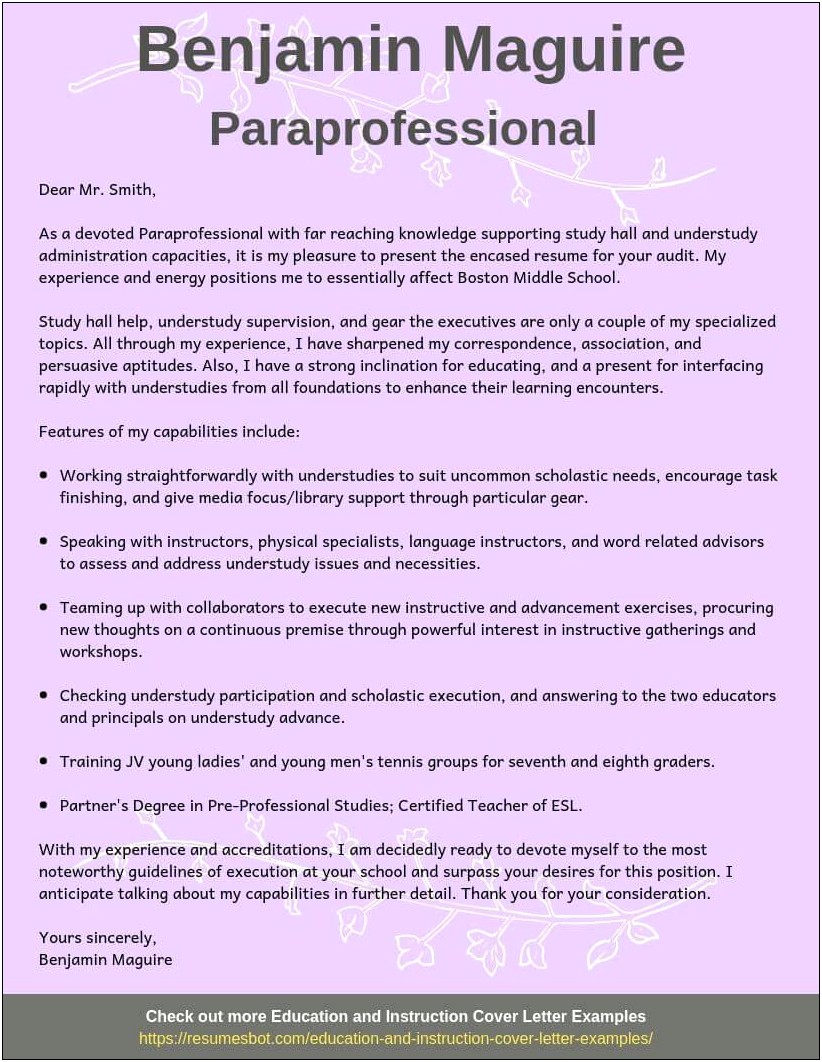 Sample Of Resume For Paraprofessional