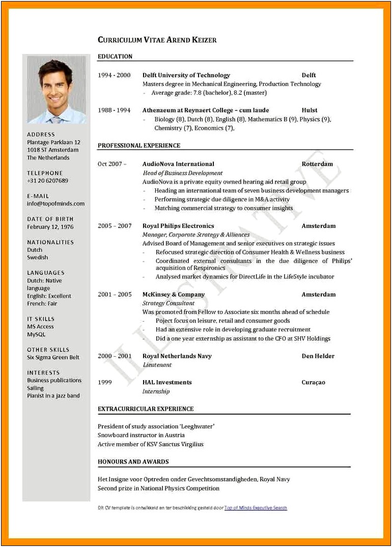 Sample Of Resume In Spanish