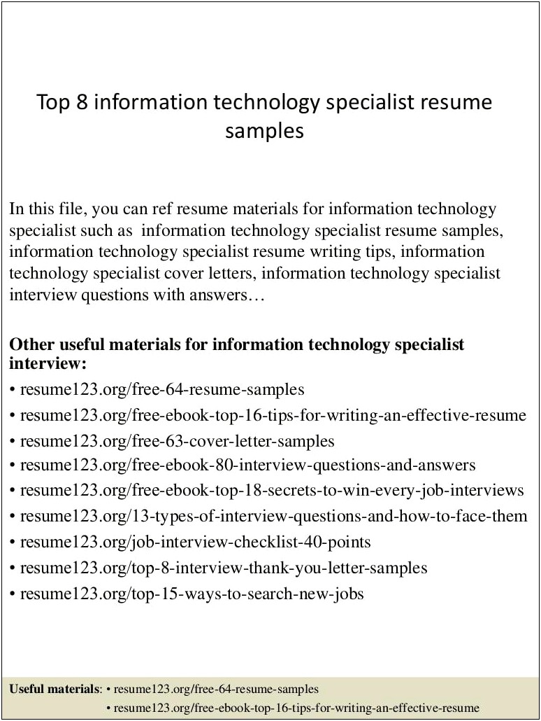 Sample Of Resume Objective For Information Technology