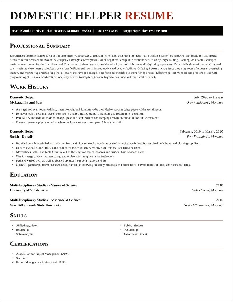 Sample Of Resume Of Domestic Helper