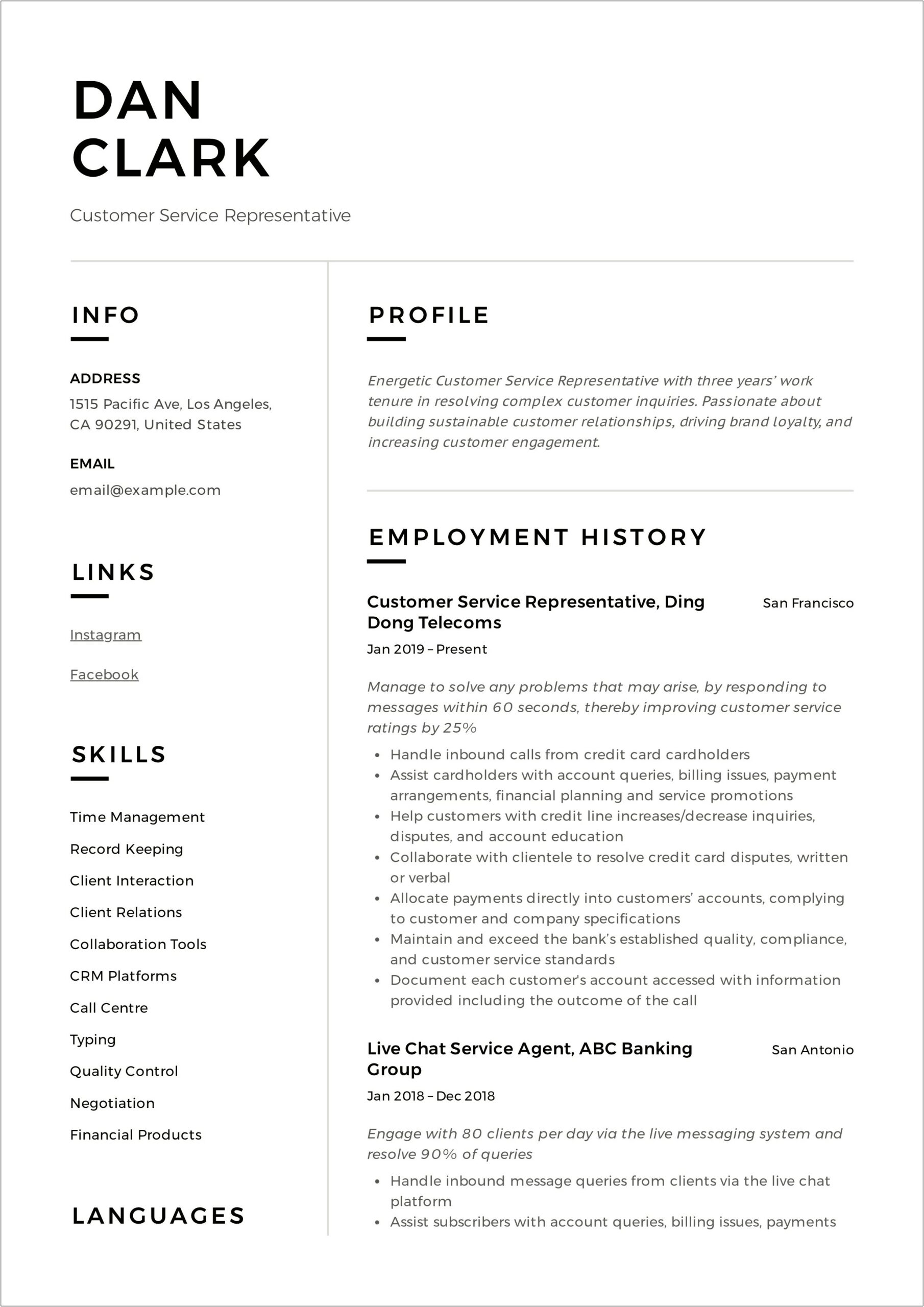 Sample Of Resume Of Member Service Representative