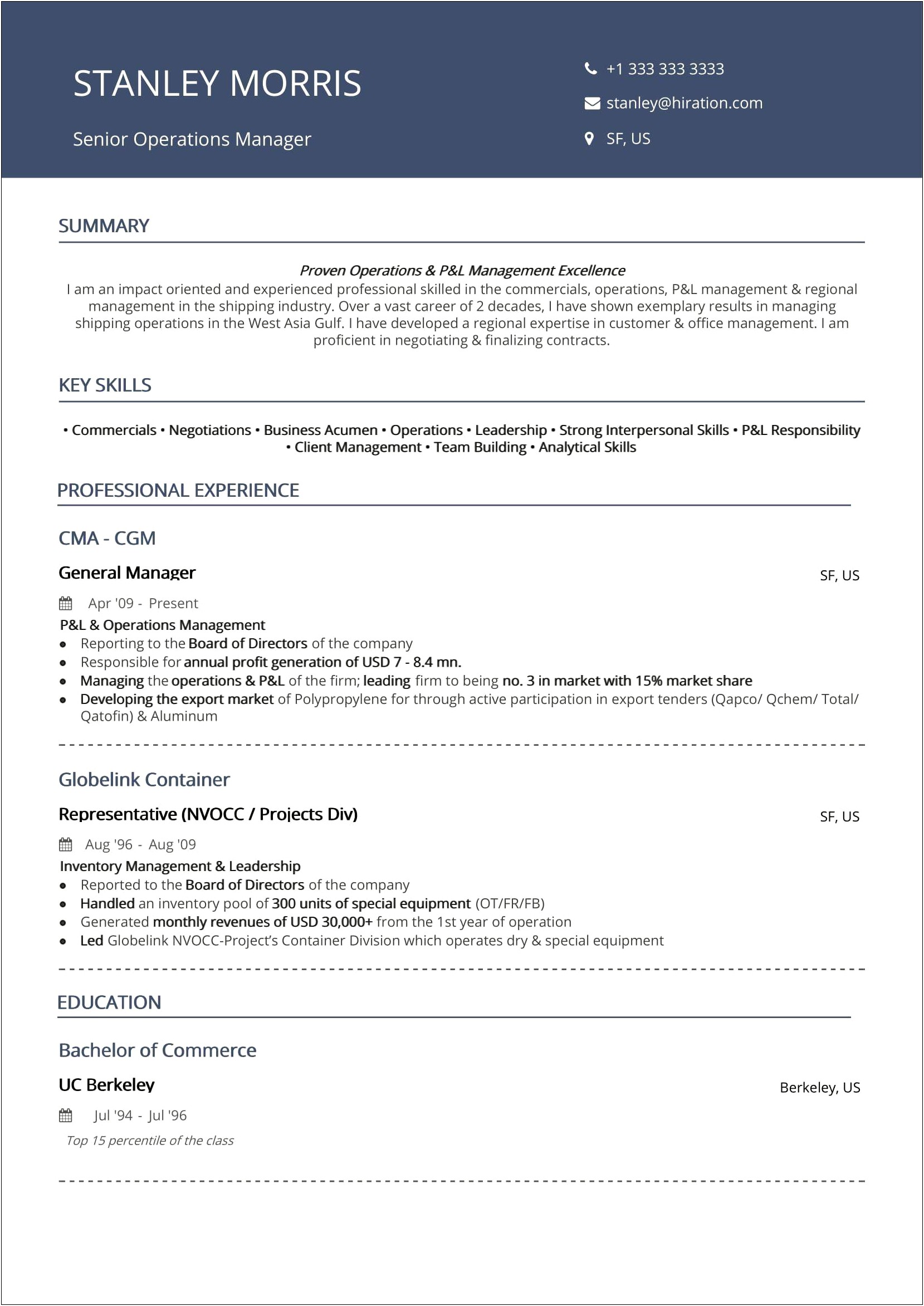 Sample Of Resume Operations Manager 2
