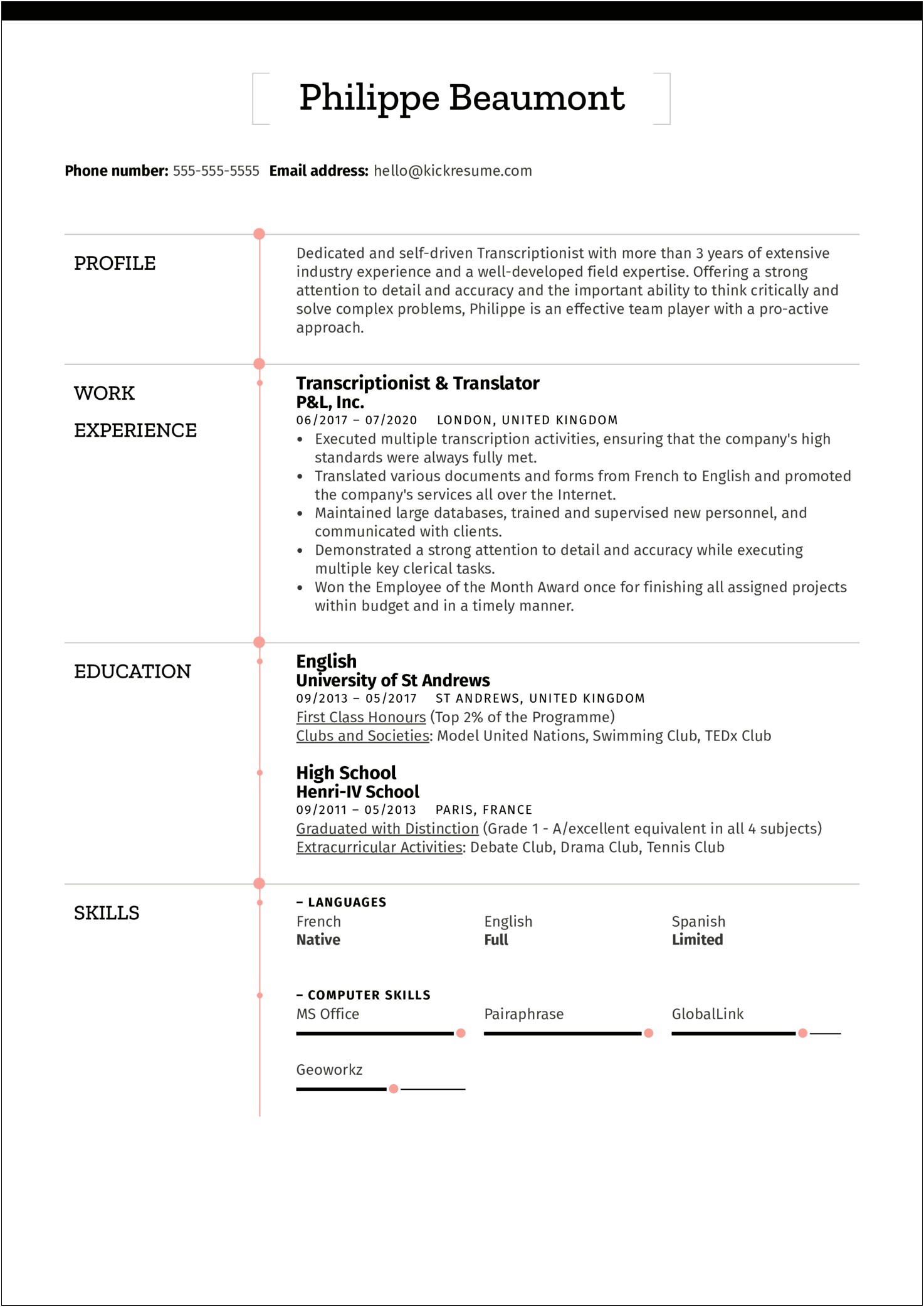 Sample Of Resume Skills For Transcriptionist With Experience