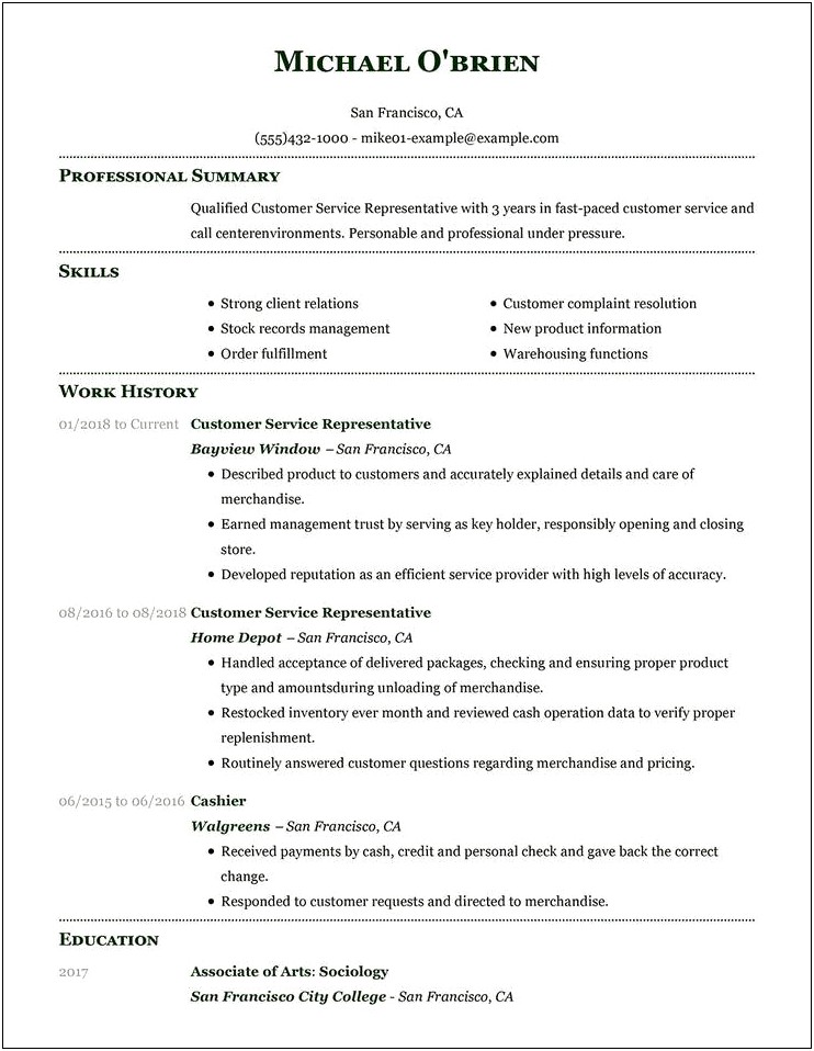 Sample Of Resume Summary For Customer Service