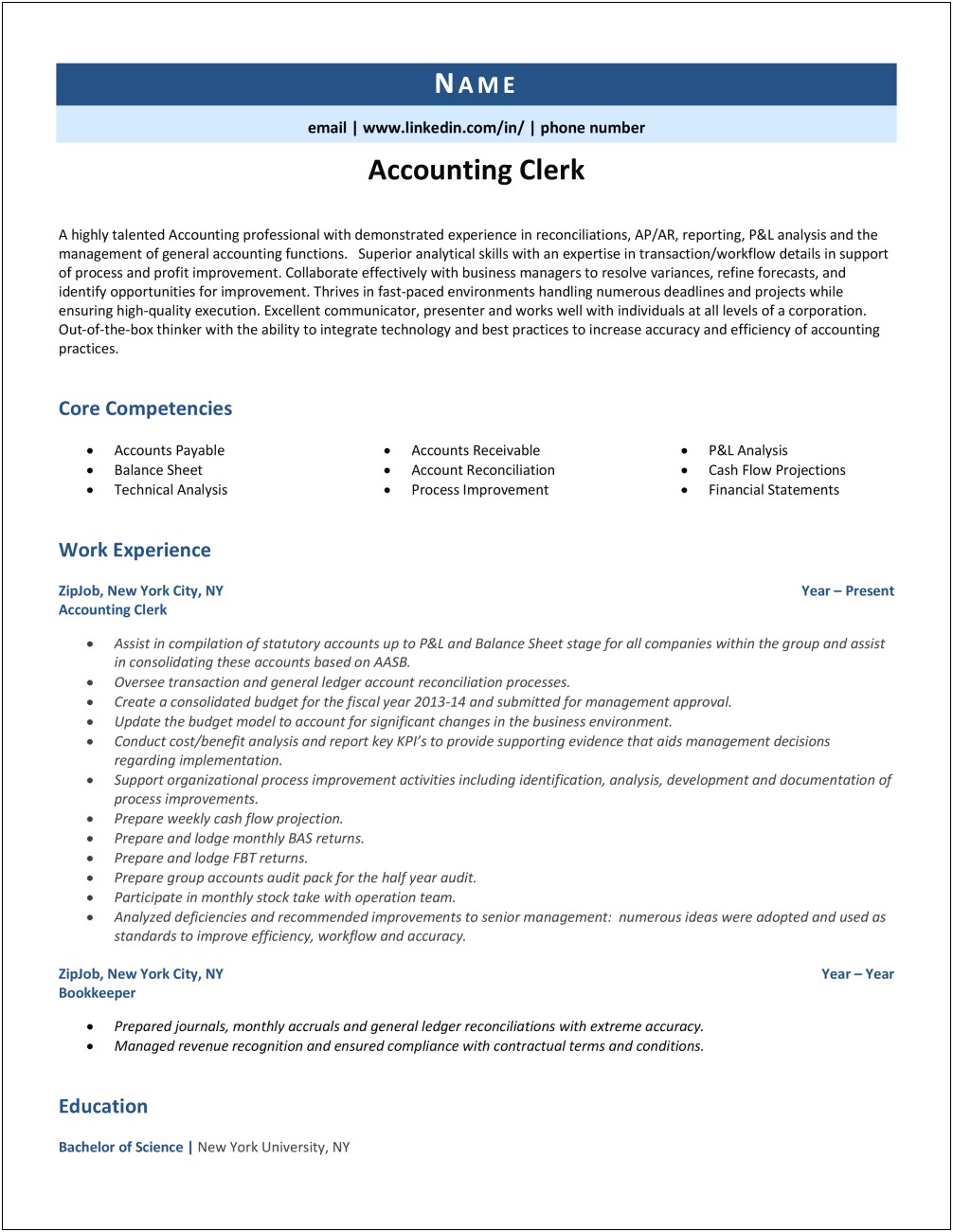 Sample Of Resume Summaryfor Accounting Clerc