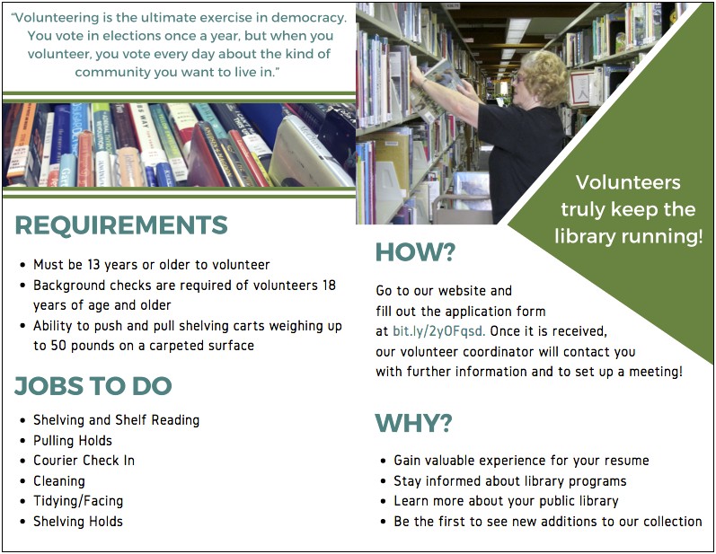 Sample Of Resume With Library Volunteer Experience