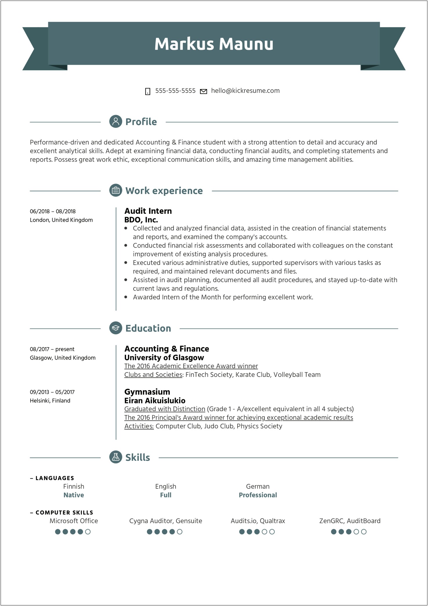 Sample Of Resumes For Internships