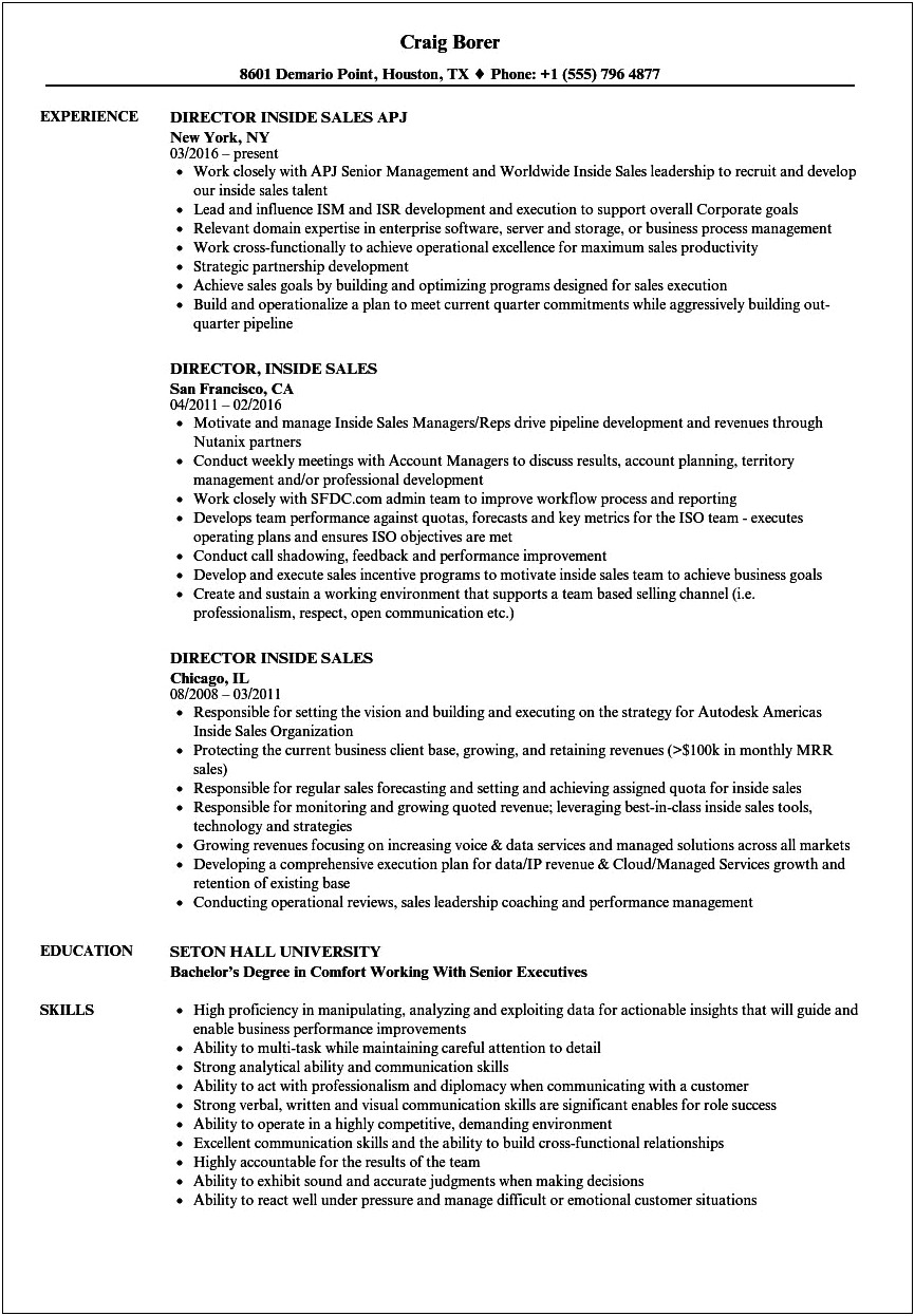 Sample Of Sales Job Description For Resume